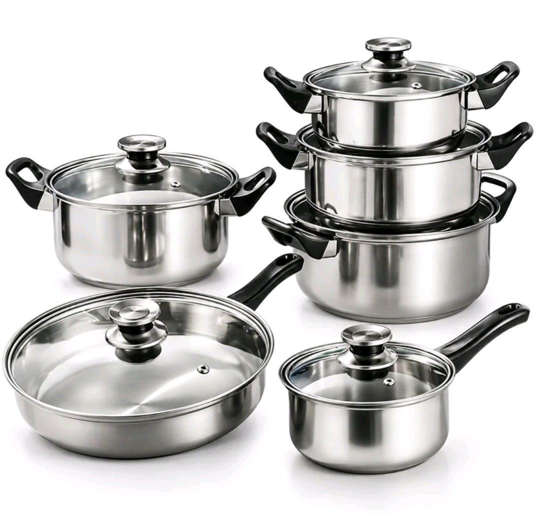 🧡 Set di Pentole 12 Pezzi in Acciaio Inox . Coperchi con Valvola di Sicurezza 
