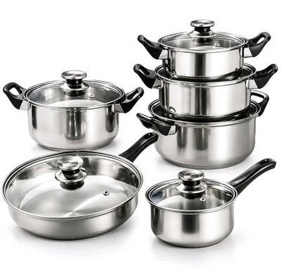 🧡 Set di Pentole 12 Pezzi in Acciaio Inox . Coperchi con Valvola di Sicurezza 