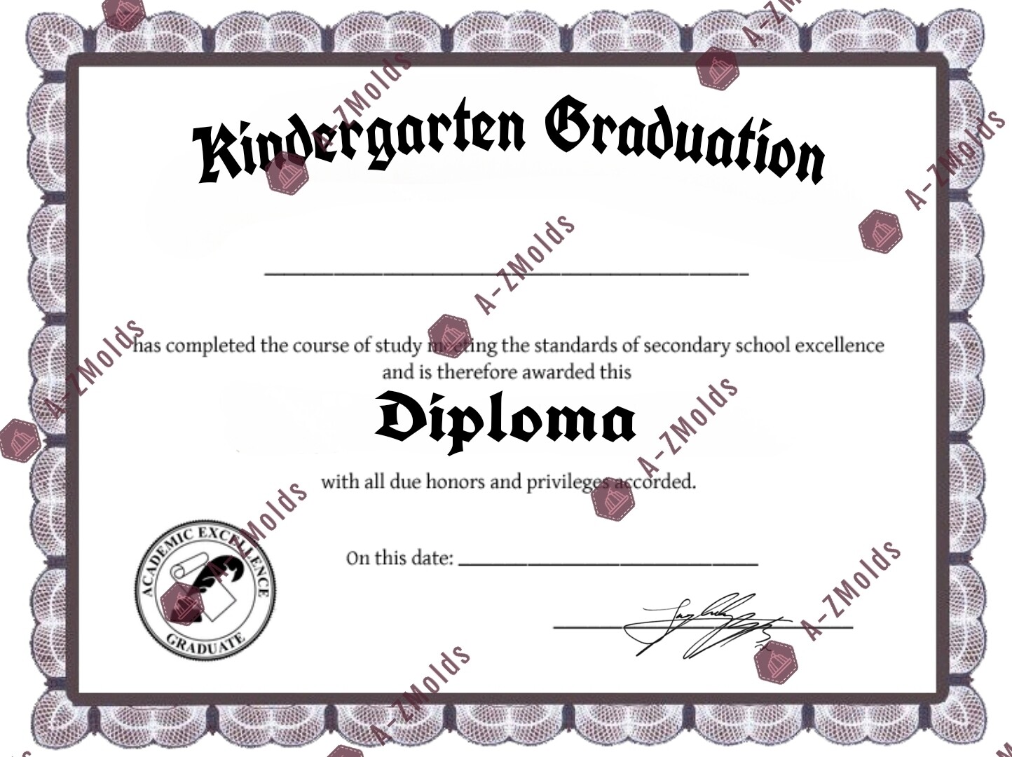 Kinder and College Personalized Diploma