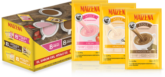 Atole Maizena chocolate, vanilla o fresa
