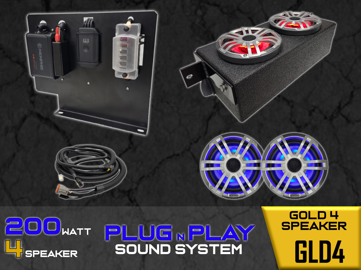 POWERPLATE, BA CARTS, PLUG N PLAY, EVOLUTION SOUND SYSTEM, GLD4, 4 SPEAKERS
