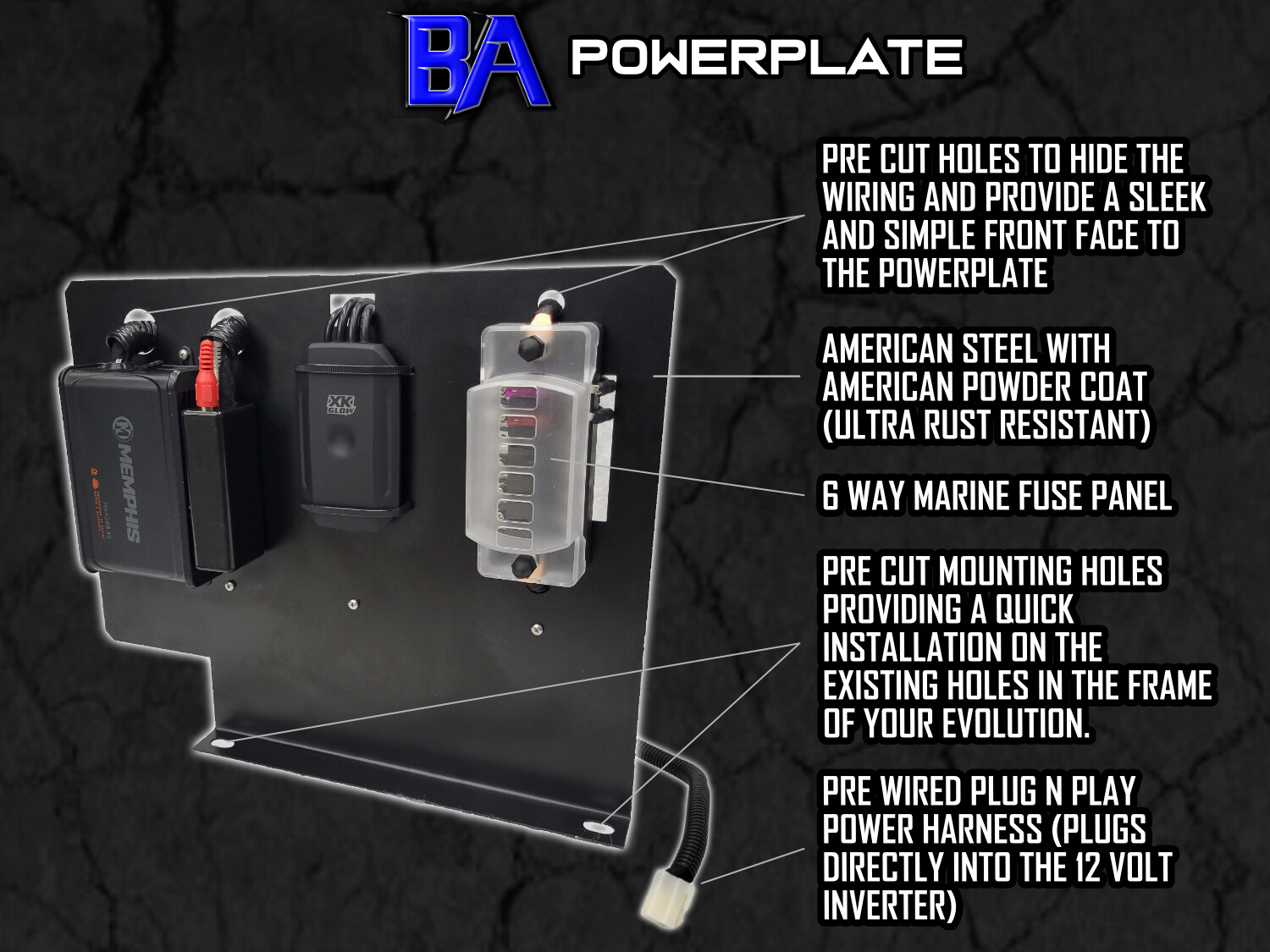 POWERPLATE, BA CARTS, PLUG N PLAY, EVOLUTION SOUND SYSTEM, GLD4, 4 SPEAKERS