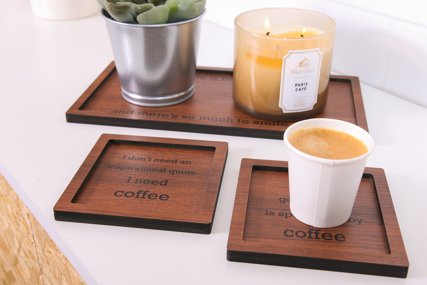 Coffee Tray Set - Brown Wood