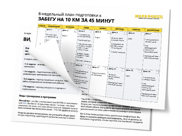 8-недельный план подготовки к забегу на 10 км. Цель - 45 минут