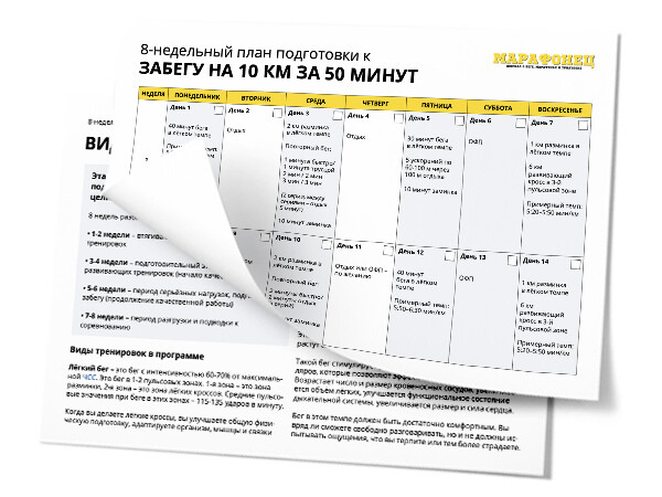 8-недельный план подготовки к забегу на 10 км. Цель - 50 минут