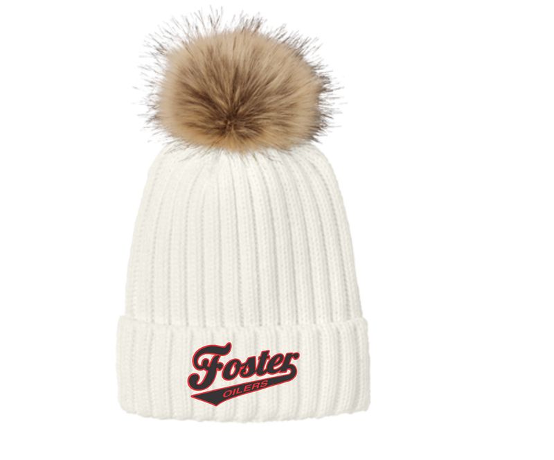 Faux Fur Pom Beanie (Embroidered)