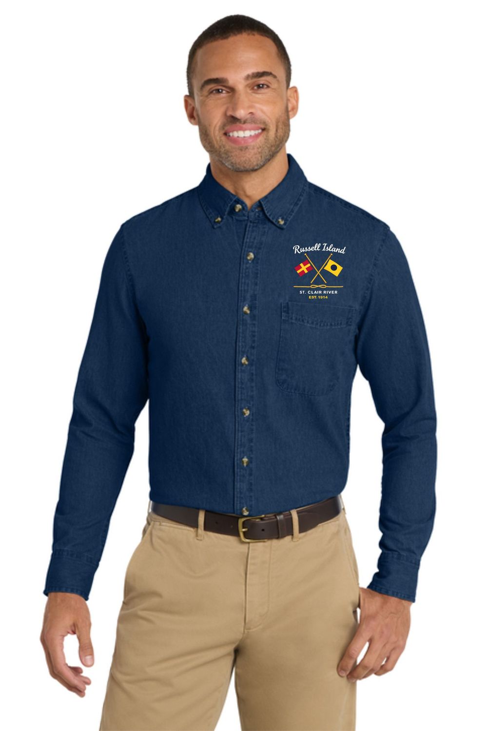 Men's Long Sleeve Denim Shirt Embroidered