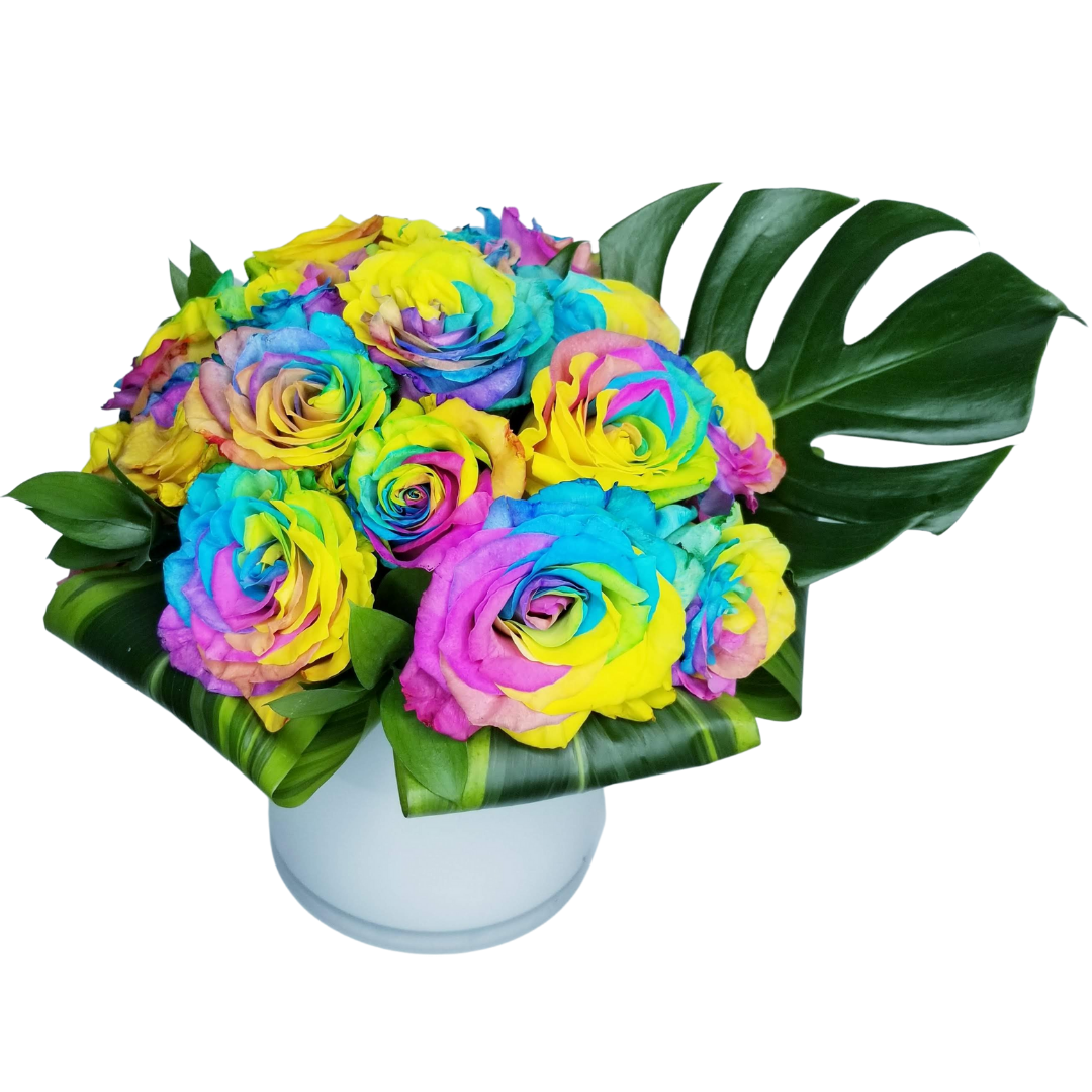 RAINBOW ROSES - 2 Dozen Vased