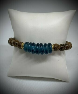 The Sara Beach Glass and Wooden Bracelet