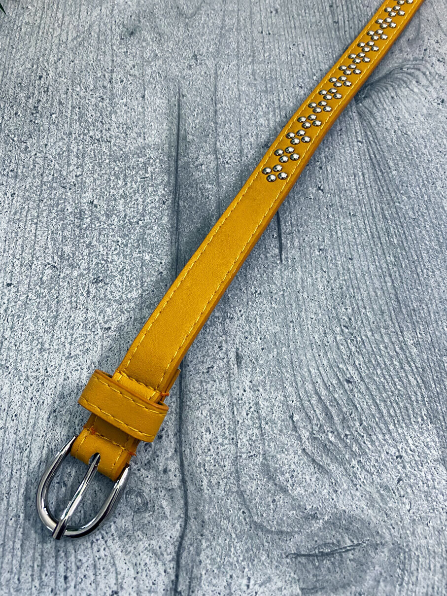 Kapea nahkavyö - 110cm - Sinapin keltainen