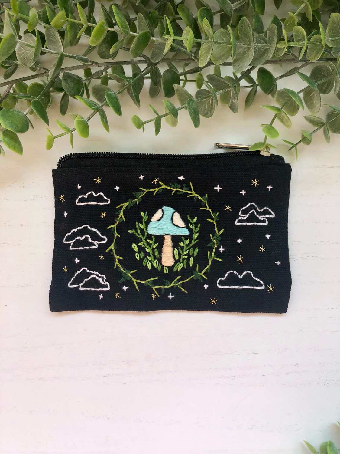Boho Moon and Stars Small Makeup Bag Mushroom Print