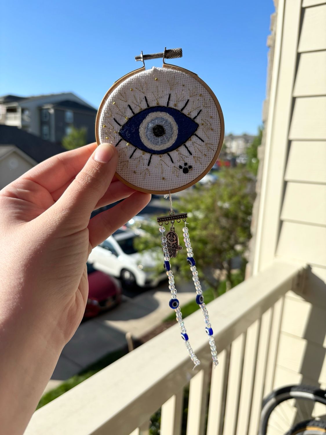 Evil Eye, Embroidery Accessory, Car Charm, Hanging Art, Beaded, Hippy Decorations