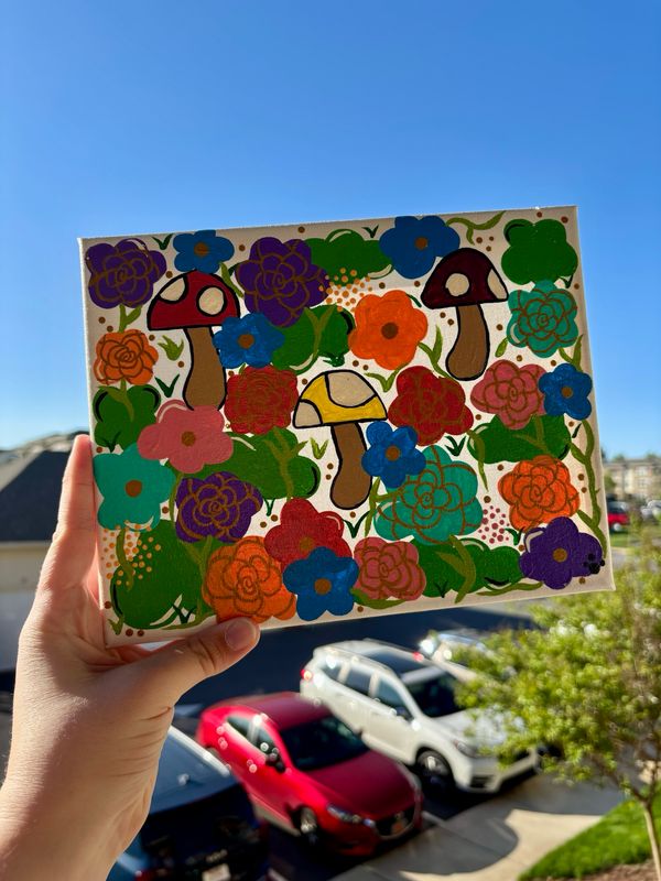 Mushroom Bohemian Art, Home Decor, Shroom Painting