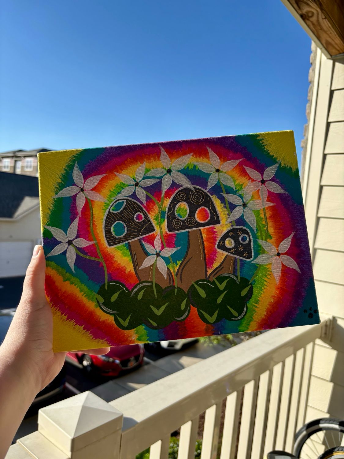 Mushroom Painting, Tie Dye Wall Art, Handmade Artwork, Trippy Decorations