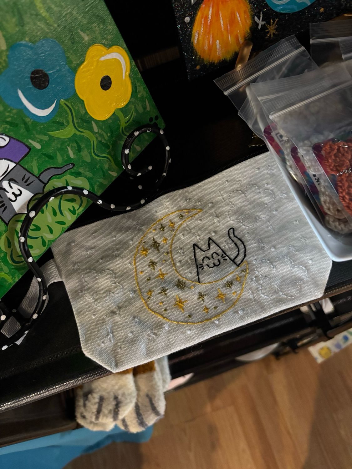 Cat Embroidered Bag