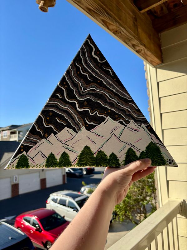 Mountain Scenery Art, Painted Home Art, Northern Lights, Unique Wall Hanging