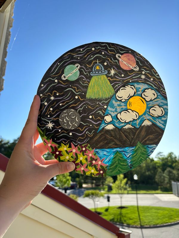 Galaxy Painting, Yin Yang, Hand Painted, UFO