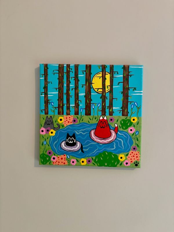 Summertime Kittens #2 (woods and pond)