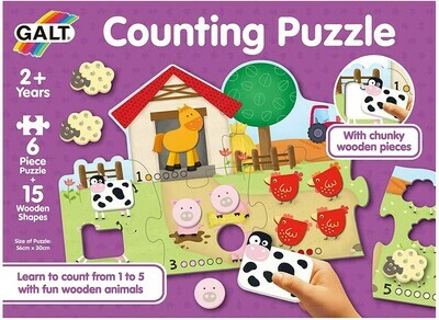 Counting Puzzle 6 Pc With 15 Wooden Shapes