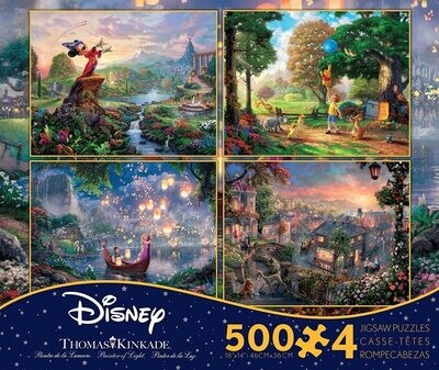 Disney Kinkade 500 Pc X 4 Mickey, Pooh, Rapunzel, Lady & Tramp