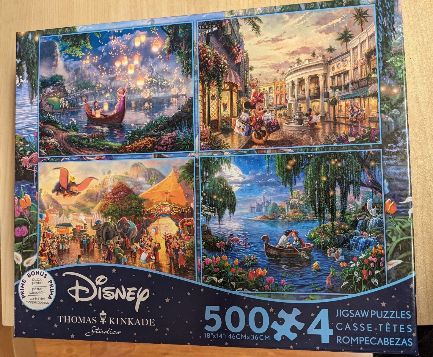 Disney Kinkade 4 X 500 Pc Dumbo, Little Mermaid, Rapunzel, Mickey