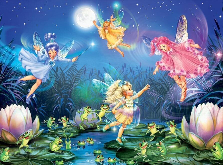 Forest Fairies Faries Dancing With Frogs Glitter 100 Pc