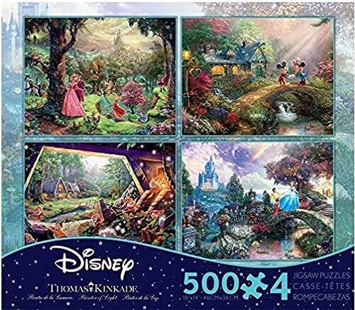 Disney Kinkade 4 X 500 Pc Sleeping Beauty, Cinderella, Mickey, Snow White