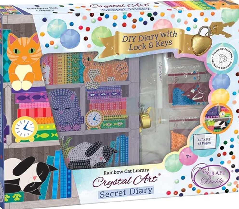Rainbow Cat Library Secret Diary Crystal Art Kit 7+