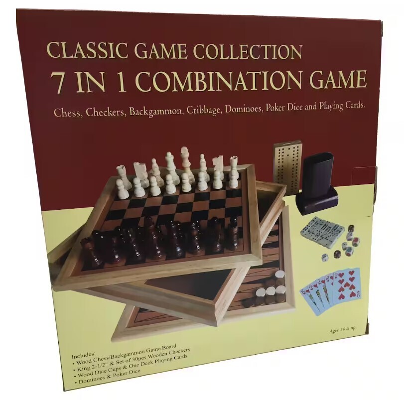 Classic Games 7 In 1 Combination, Chess, Checkers, Backgammon, Cribbage 13+