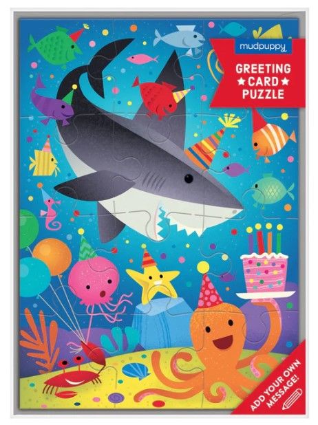 Shark Party Greeting Card Puzzle 12 Pc Shark Party Greeting Card Puzzle 12 Pc