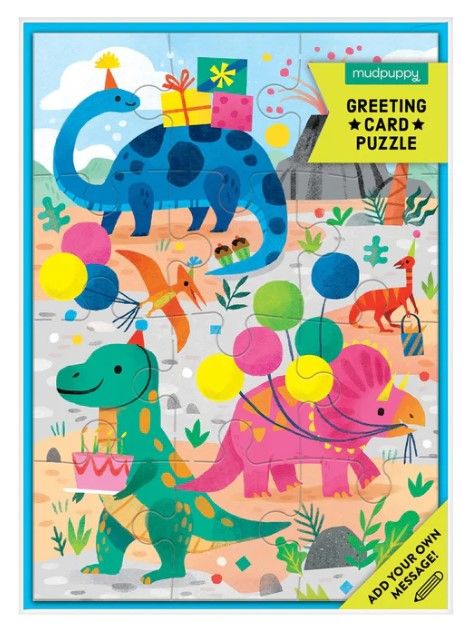 Dino Party Greeting Card Puzzle 12 Pc