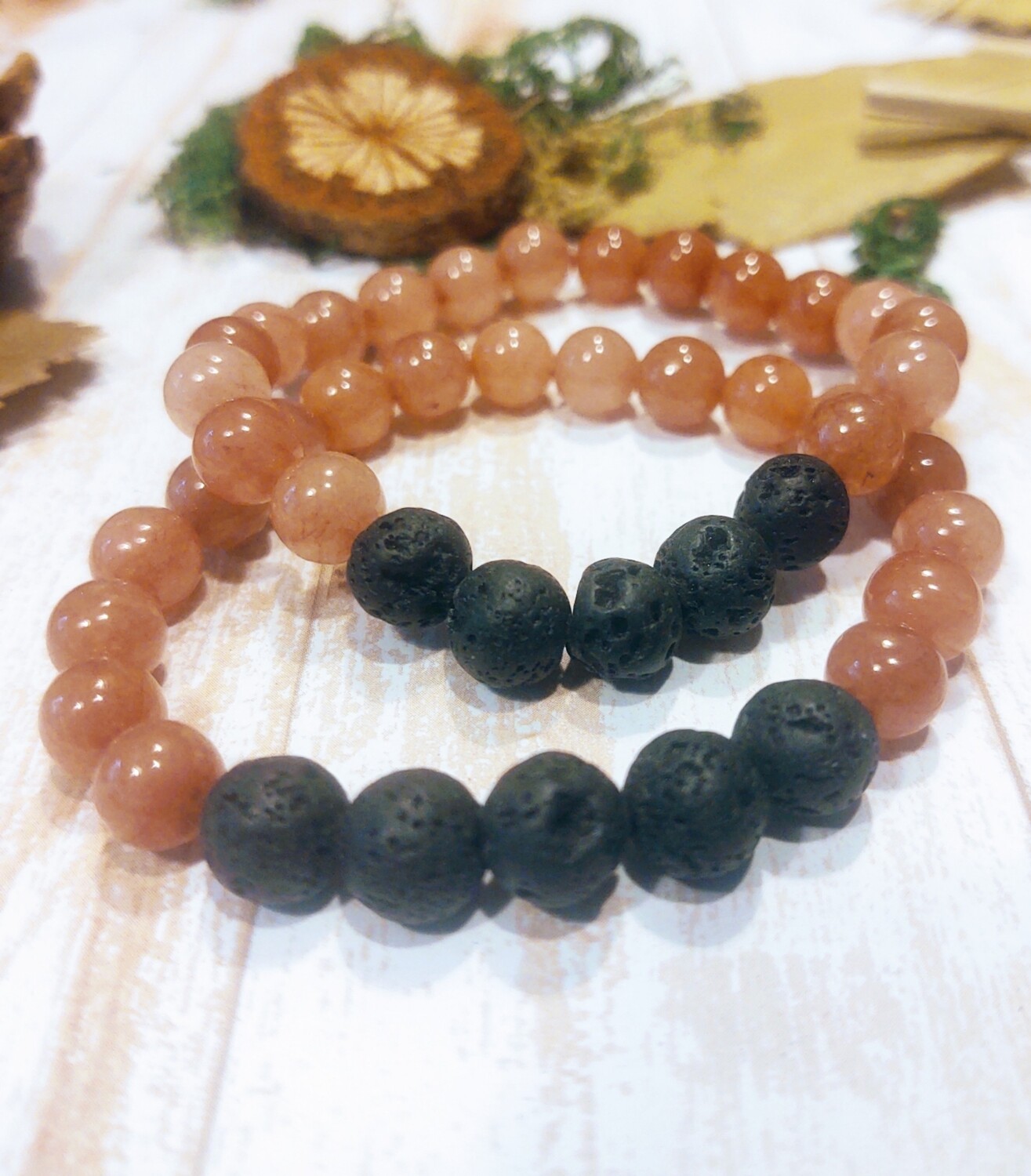 Sunstone &amp; Lava Stone Bracelet