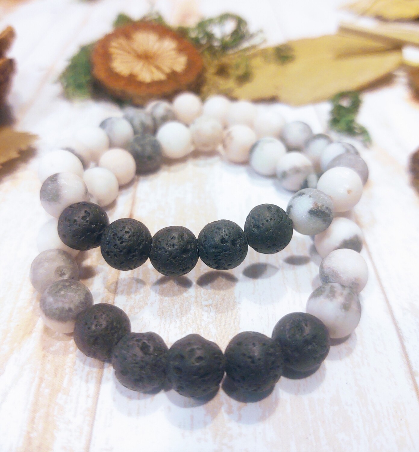 Pink Zebra &amp; Lava Stone Bracelet