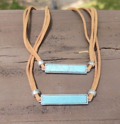 Leather Turquoise Bar Necklace
