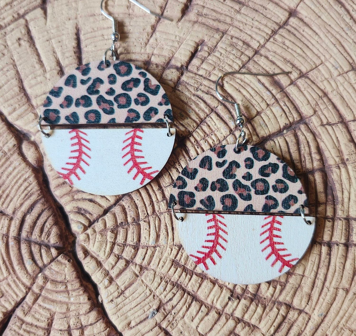 Wooden Baseball Earrings