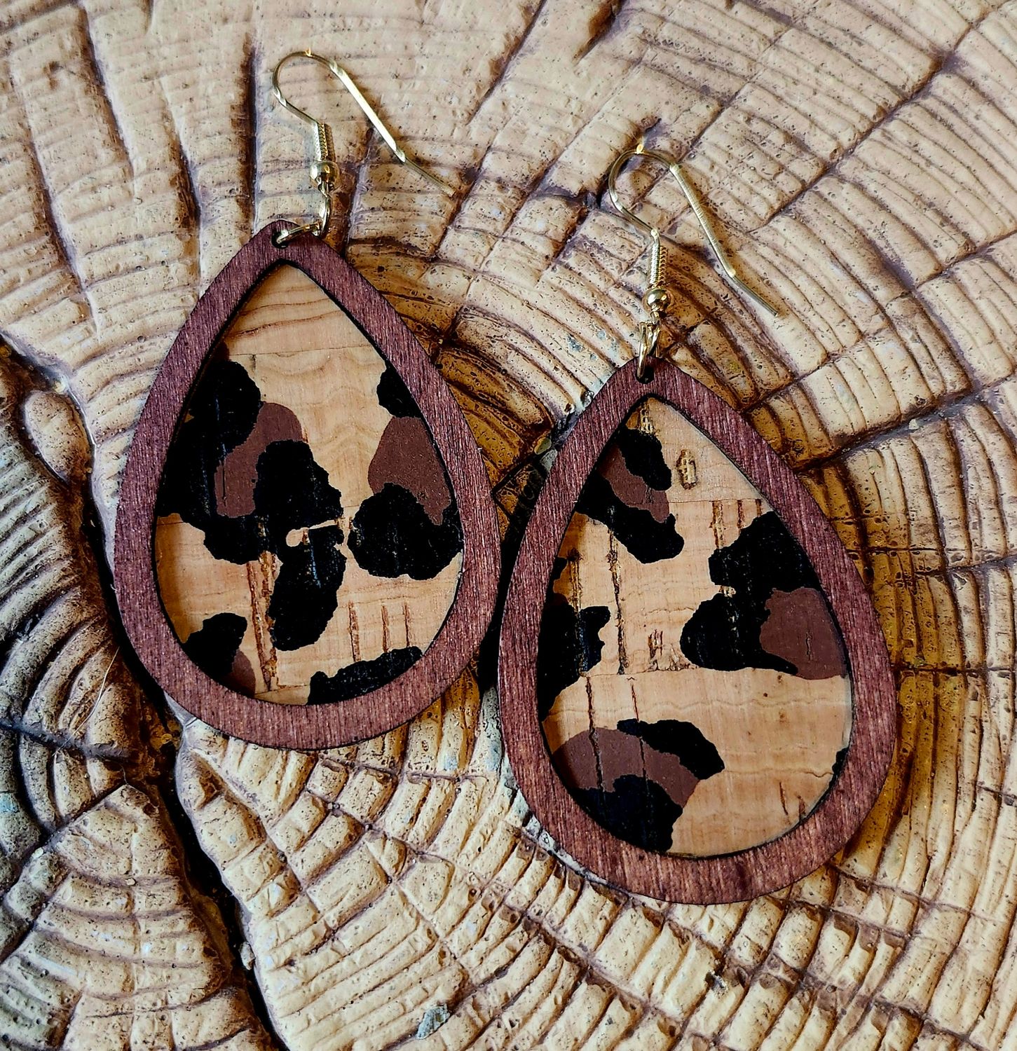 Wooden Cheetah Print Earrings