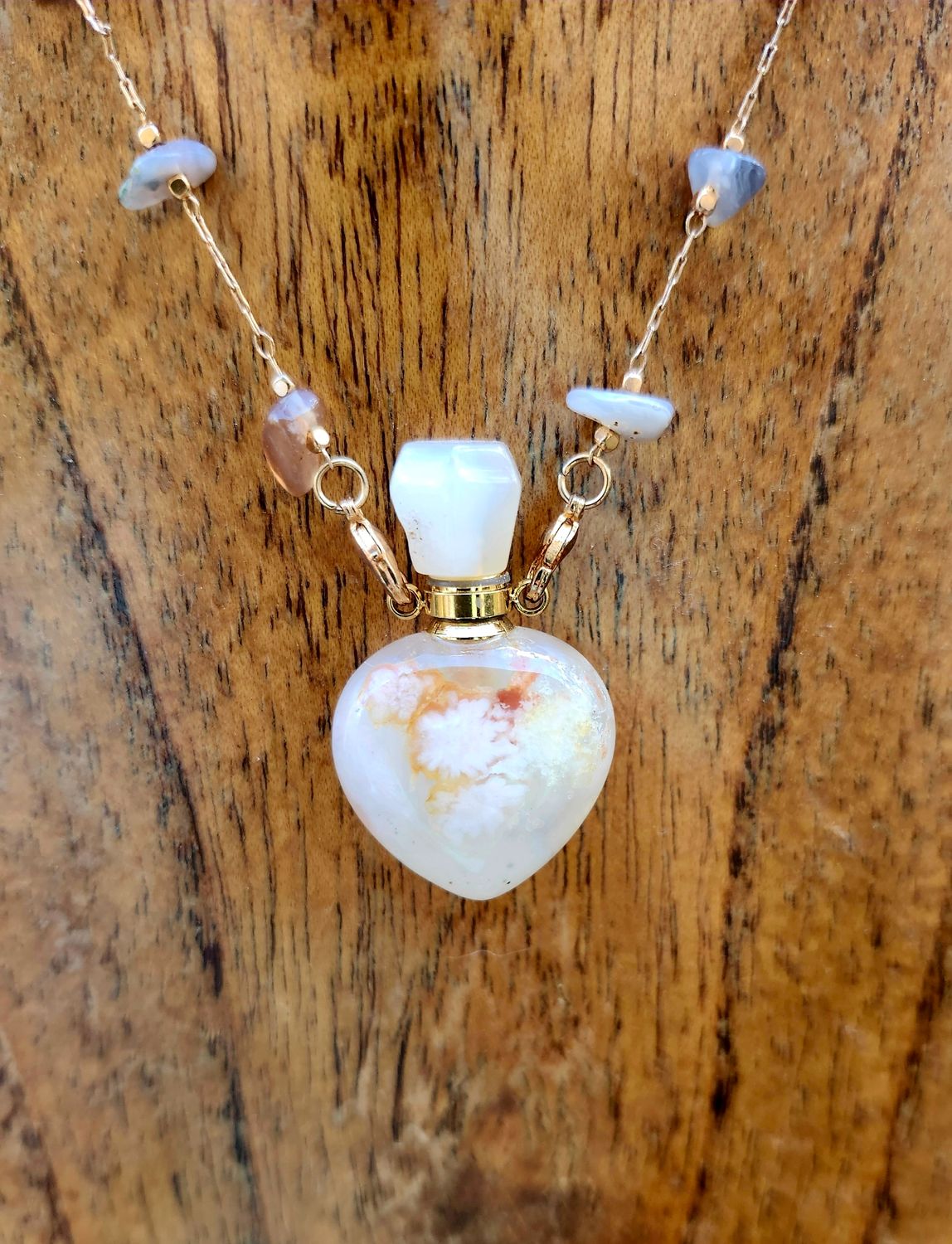Flower Agate Oil Bottle Necklace