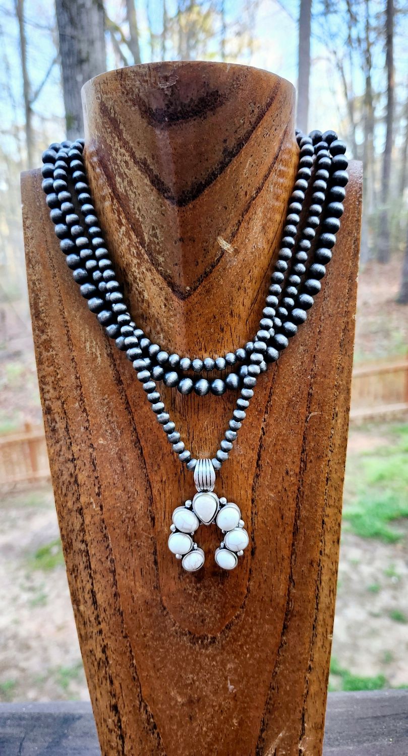 White Multi Strand Beaded Necklace