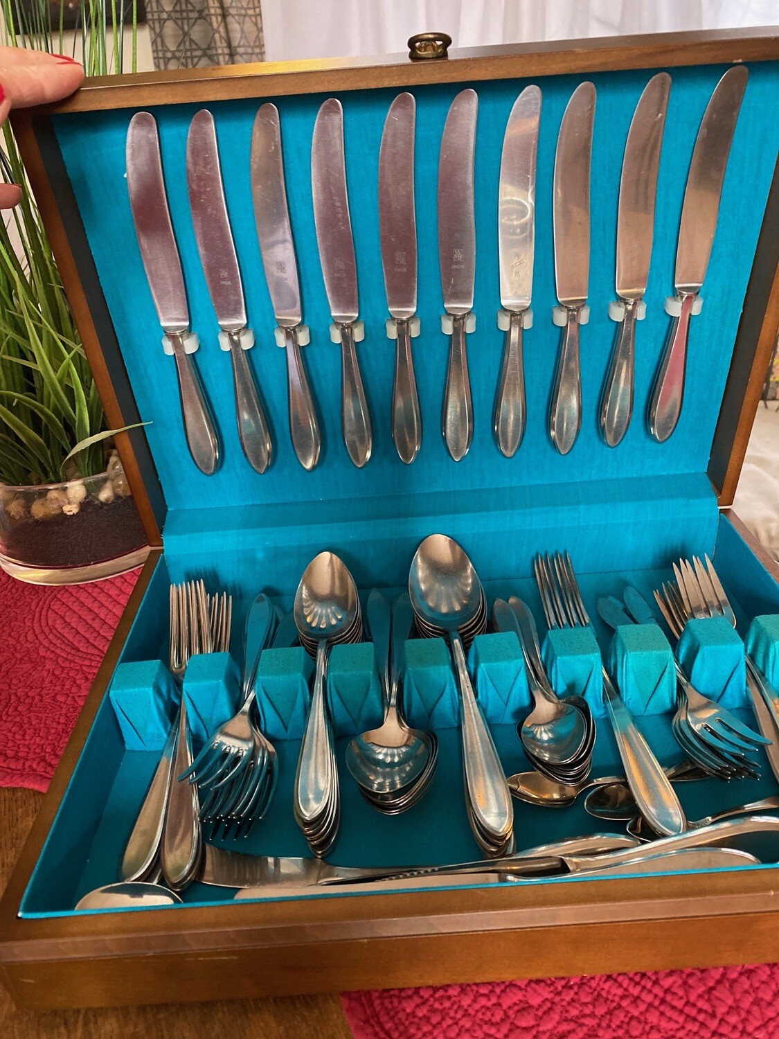 WMF Cromargan Germany Shadowpoint Line Flatware Silverware Set- 77 pieces. (RARE) With Case
