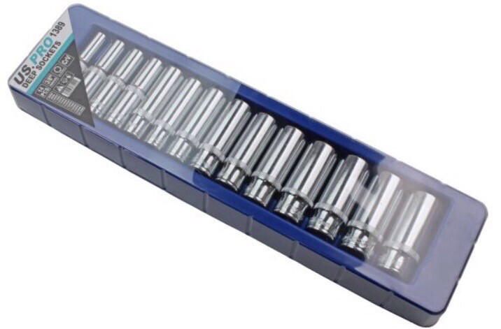 US PRO Tools 3/8” Drive 6 Point Deep Metric Socket Set 14PC 1389