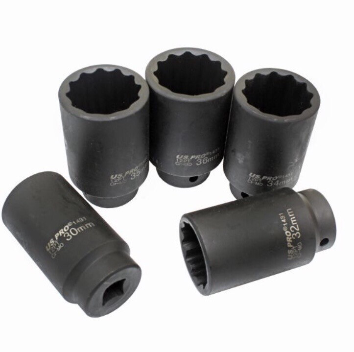 US PRO Tools 1/2”DR 12 Point Deep Metric Impact Hub Nut Sockets 1431