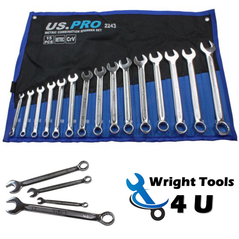 US PRO Tools 15pc Metric Combination Spanner Wrench Set 6-22mm 2243