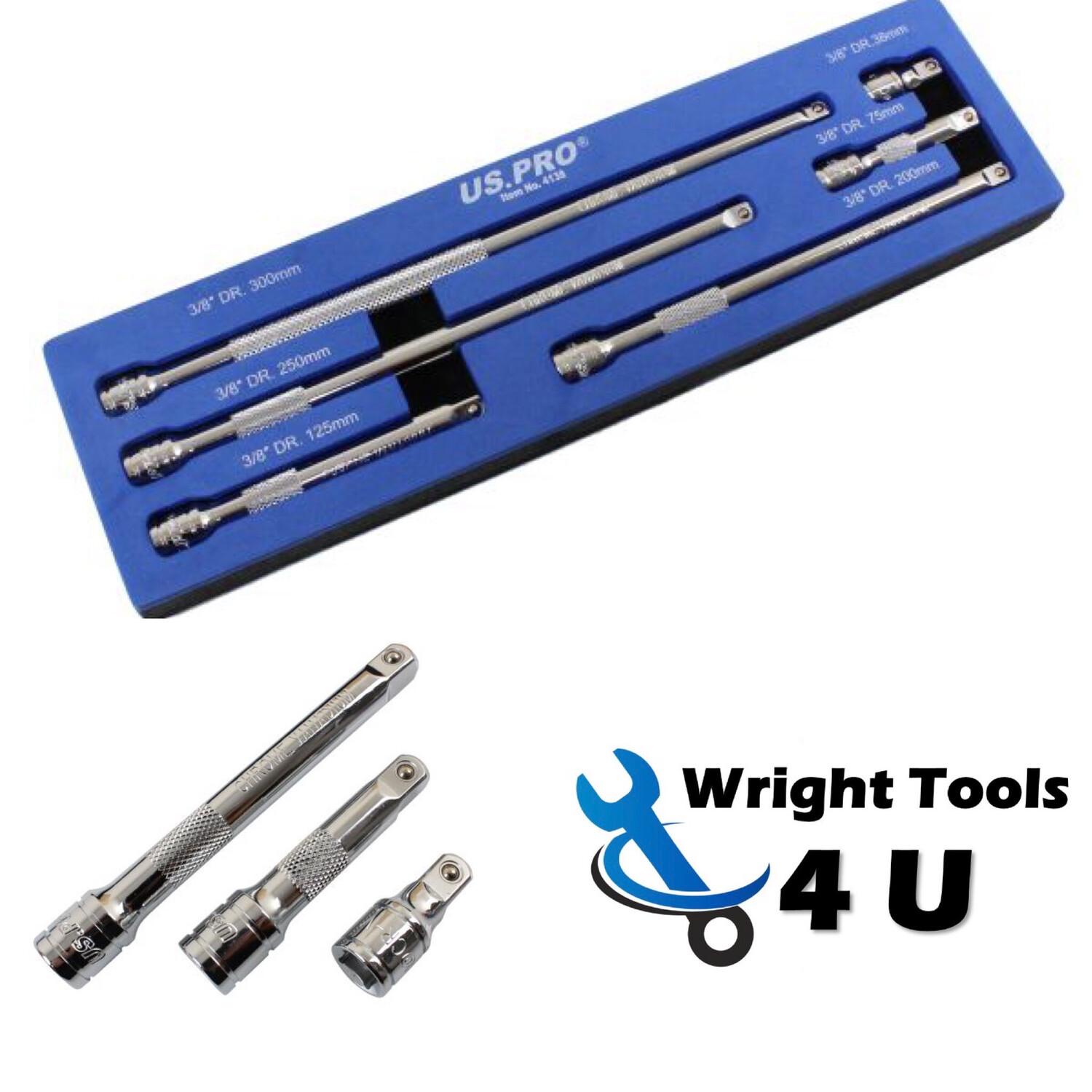 US PRO Tools 3/8” Dr Straight Extension Bar Set 6PC 4138