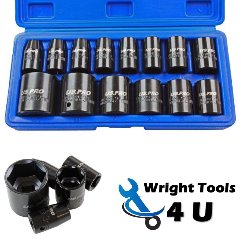 US PRO Tools 1/2”Dr Shallow Impact Socket Set 14Pc Metric 1679
