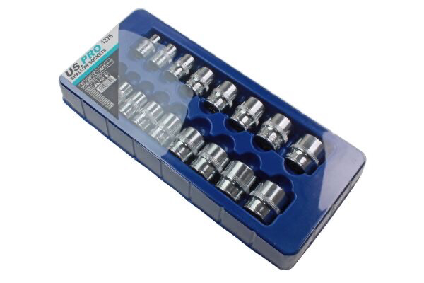 US PRO Tools 17Pc 3/8”DR Shallow Socket Set 6PT 1376