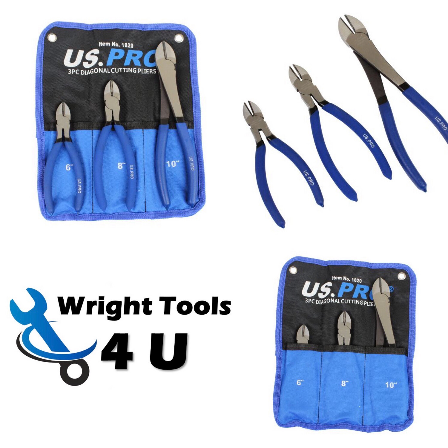 US PRO Tools 3 PC Diagonal Cutting Pliers Set 1820