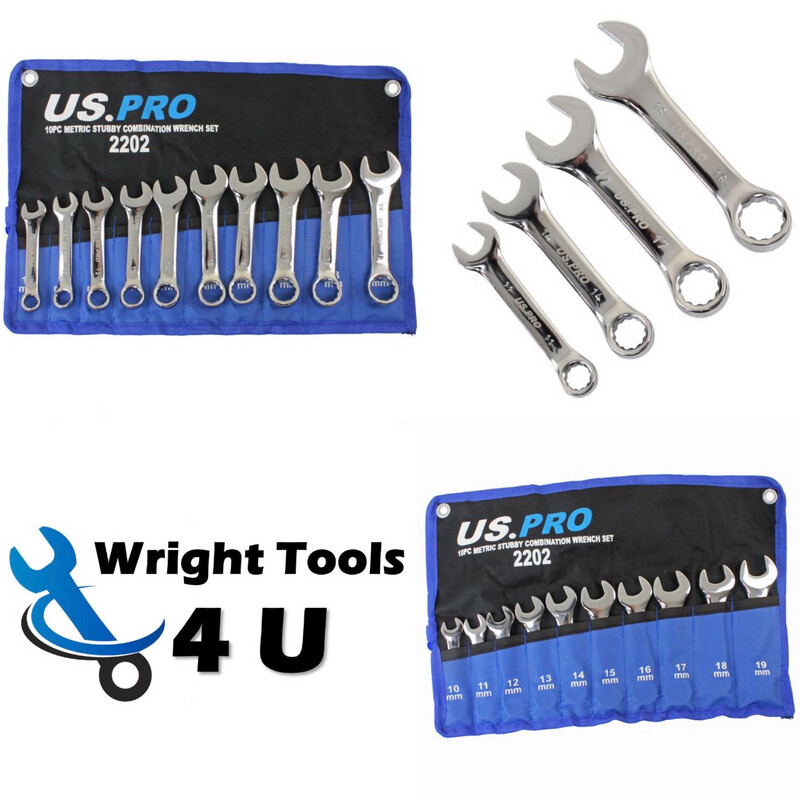 US PRO Tools 10Pc Metric Stubby Combination Spanner Set 2202