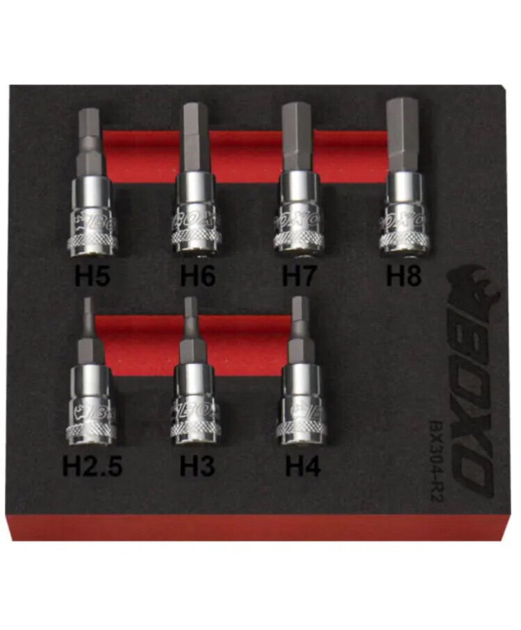 Boxo Tools 1/4"Dr 7pc metric Hex Socket set BX304-R2 in foam inlay  2.5mm-8mm