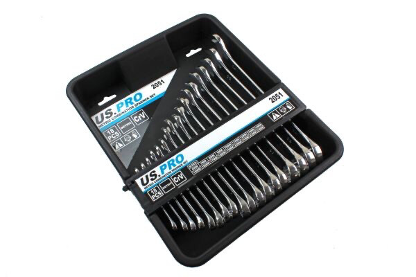 US PRO Tools 18pc Metric Combination Spanner Wrench Set 6-24mm Spanners 2051