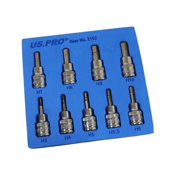 US PRO HEX BIT Socket Set 3/8" Drive H3 To H10 Allen Key Bits Sockets 2152